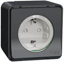 Розетка накладная с заземлением Schneider Electric Mureva Styl 1-м. крышка шторки IP55 антрацит картинка